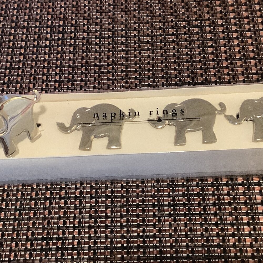 Elephant Napkin Rings Pier 1 Imports Trunk Raised Nickel-Plated Metal NOS